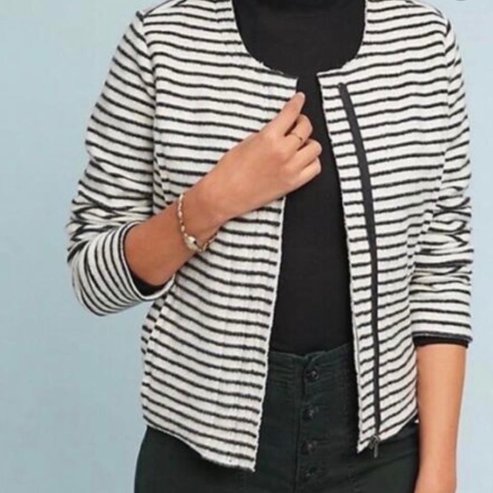 Anthro | Dolan Gray Striped Front Zip Fleece Moto Jacket